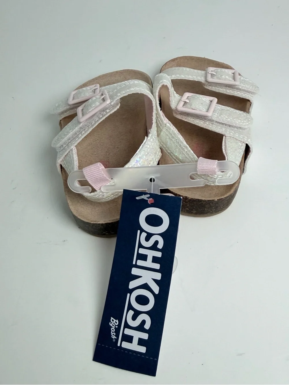 OshKosh B'gosh White Glitter Sandals with Pink Buckles